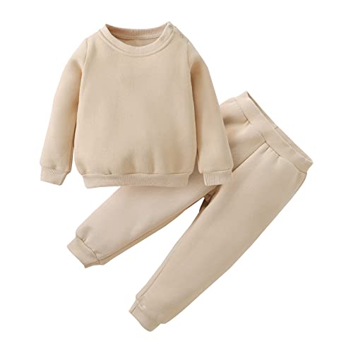 Image of SOBOWO Toddler Baby Boy Clothes Winter Solid Long Sleeve Pullover Sweatshirt Pants 2Pcs Fall Outfits Sweatsuit Set 24M-6Y