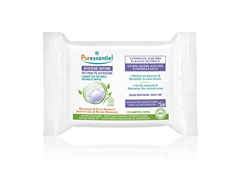Puressentiel - Hygiène intime - Lingettes intimes – Nettoyantes et rafraîchissantes - Muqueuses et peaux sensibles - Hydratation longue durée 24H - Usage quotidien - x25