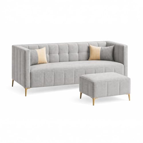 Image of SOCOZI Stylluxe 4 Seater L Shape Sofa Set with Movable Ottoman | Flexible Left or Right Layout | Soft Velvet Suede Fabric | Modern Design | Plush Comfort Cushions for Living Room (Light Grey)
