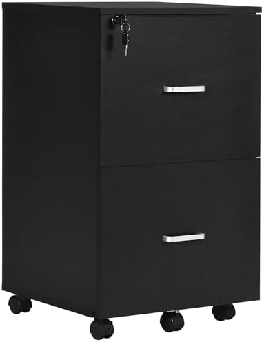 Vinsetto Caisson de Bureau avec 2 tiroirs verrouillables, Rangement de Bureau à roulettes, Meuble de Bureau en Bois, 43 x 45 x 72 cm, Noir