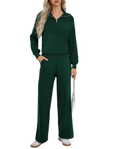 Totatuit Survêtement Femme Ensemble Jogging Tenues 2 pièces pour femmes sweat-shirt à manches longues demi-fermeture éclair jambes larges ensembles de...