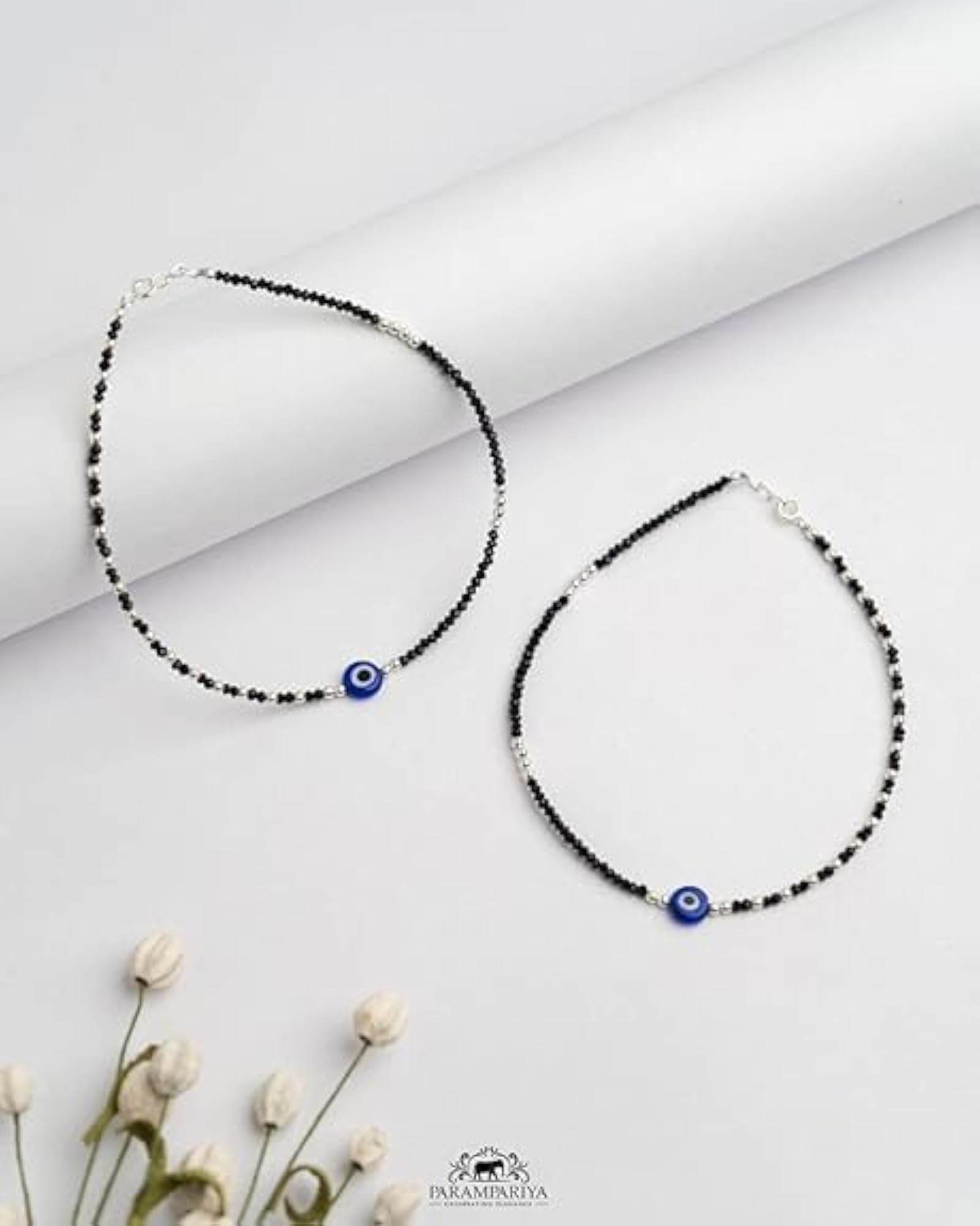Protective Evil Eye Anklet Bracelet with Adjustable Floral Clasp