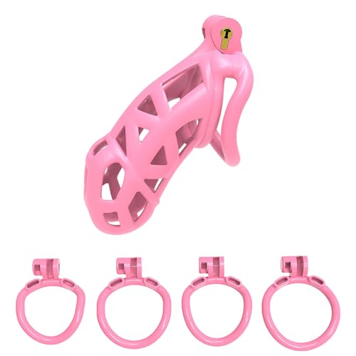 Pink Chastity Cage for Men Plastic Penis Cage Sissy Chastity Devices BDSM Sex Male Cock Cage for Sexual Adult (Large Bend Ring)