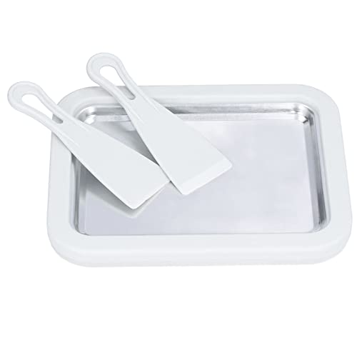 Aqur2020 Ice Cream Maker, Frozen Yogurt Sorbet Gelato Rolled Pan with Scraper Food Grade Stainless Steel Cold Sweet Fried Plate for Kids (White)