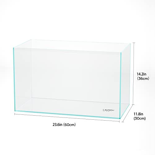 Image of LANDEN 60P 16 Gallon Rimless Low Iron Aquarium Tank, 23.6 inch W x 11.8 inch D x 14.2 inch H (60cm x 30cm x 36cm) 6mm Thickness with Nano Foam Leveling Mat