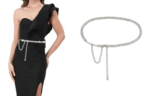 INOGIH Silver Rhinestone-Waist-Chain-Belt Formal Dress Belt Diamond Bling Wedding Bridal Belt for Women