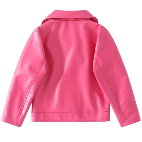 Girls Faux Leather Jacket Motorcycle & Bomber Style for Kids 4-12, Windproof Zip Jacket with Pockets2