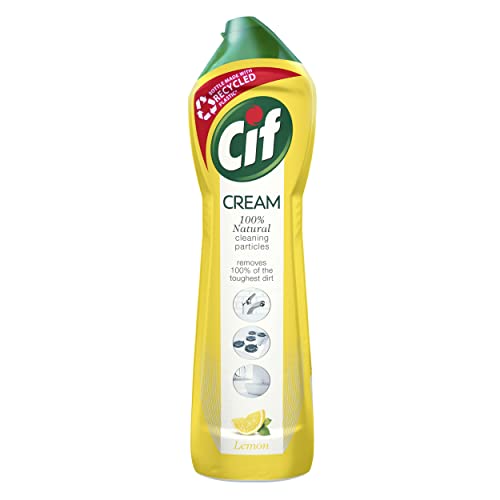 Cif Lemon Cream Cleaner multipurpose surface cleaner with 100% natural cleaning particles removes 100% of the toughest dirt 500 ml