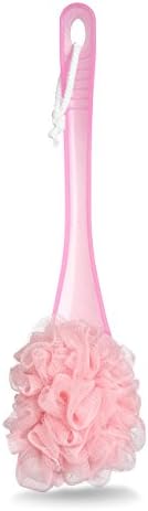 Bath Sponge brush Long Handled Shower Brush Exfoliating Mesh Body Brush Loofah Back Brush Shower Ball Scrubber Pink by Woods World