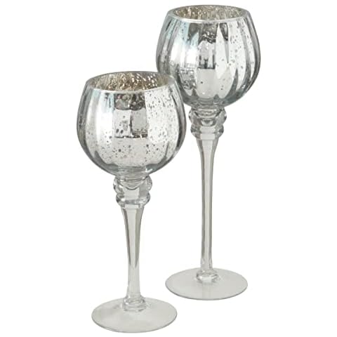 2er Set Windlichter Minou Glas Höhe 25 & 30 cm Silber Cover