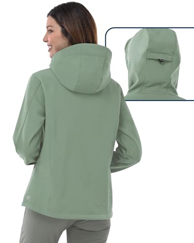 Outdoor Ventures Jacke Damen Wasserdichte Atmungsaktiv Softshelljacke - Übergangsjacke Winddichte Regenjacke Funktionsjacke mit Kapuze Eisgrün 3XL