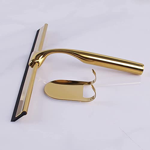 Duschabzieher Edelstahl Glas Fensterabzieher Antirutsch Klingengriff für Badezimmer Tür Spiegel Auto mit Haken Wischerreiniger Gold