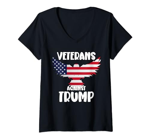 Donna Veterani contro Trump Divertente Anti Trump Abbigliamento Maglietta con Collo a V