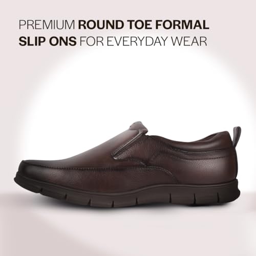 Image of FAUSTO Men Premium Finish Round Toe Formal Slip-On Shoes | Comfort Office Loafers with Memory Cushioned Insole | Broad Feet Ultra Lightweight Anti-Skid Sole