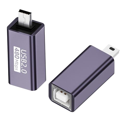 QIANRENON Lot de 2 adaptateurs électroniques Mini USB vers MIDI 480 Mbps - Fiche mini USB vers USB B femelle - Connexion pression 7 W - Boîtier en aluminium - Pour imprimante, scanner, piano