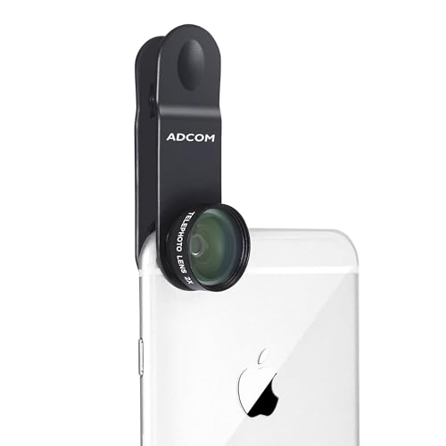 Image of Adcom Telephoto 2X Mobile Phone Camera Lens - Compatible with All iPhone & Android Smartphones (Black)