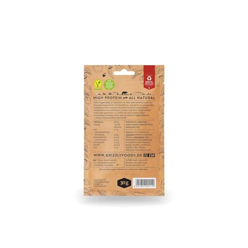 Grizzly Foods • Vegan Jerky 3 Sorten Probierset (6 x 30g) • Pflanzliches Beef Jerky • Veganes Trockenfleisch • High Protein Snack • Ideal für Unterwegs, Büro, Sport
