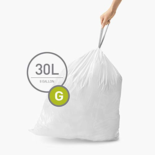 simplehuman Code G Custom Fit Drawstring Trash Bags, 60 Pack, White, 60 Count