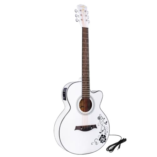tangcheng アコースティックギター アコギ初心者用 アコギ初心者用40/41インチ アコースティックギター 初心者用アコギセット メイプルトップ 入門練習 (40インチ電気ボックス,ホワイト)