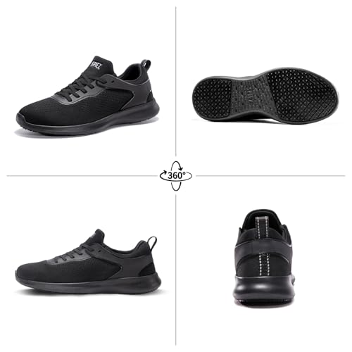 SPIEZ Non Slip Work Shoes Men, SRC Slip-Resistant Certified Waterproof Food Service Shoes, Slip-On Breathable Lightweight Fashion Sneakers for Kitchen Restaurant Black US 7.5-122