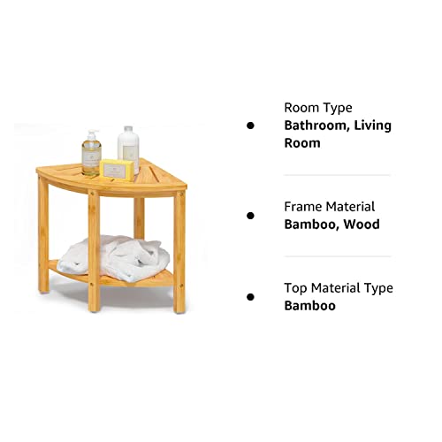 Bamfan Bamboo Corner Shower Bench Waterproof Stool With Space-Efficient Storage Shelf - Shower Stool Seat For Indoor Or Outdoor Use #TOP7