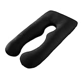 LxsNyvantic Cojín Maternidad U-Forma para Embarazadas Y Dormidores Laterales, Funda Algodón 100%, Inserto Desmontable, Sostiene Espalda Vientre Y Piernas, Fácil De Cuidar, Negro 70×130 Cm