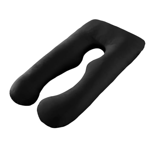 LxsNyvantic Cojín Maternidad U-Forma para Embarazadas Y Dormidores Laterales, Funda Algodón 100%, Inserto Desmontable, Sostiene Espalda Vientre Y Piernas, Fácil De Cuidar, Negro 70×130 Cm