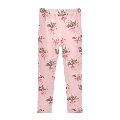 Girls' Athletic Leggings Ankle Length Yoga Dance Pants Kids Teen 4T Strawberry Bouquet2