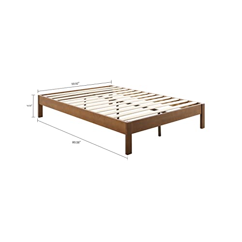 Bikahom Manhattan King Size Bed Frame, 14 Inch Solid Wood Platform Bed With Under Bed Storage Space, No Box Spring Needed, Strong Wooden Slat Support, Easy Assembly Bedroom Furniture, Walnut Finish #TOP1