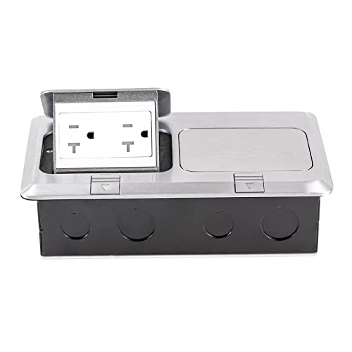 Pop Up Floor Outlet Electrical Kit - Dual Floor Box with 2 x 20A Jacks and 3 x LAN Ports for Countertops, Living Rooms, Offices