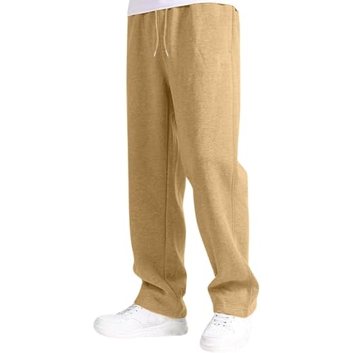 Image of Joggers Boys Baggy Jogging Tracksuit Bottoms Straight Leg Open Hem Joggers Uncuffed Elastic Waist Drawstring Sweatpants Kids Sports Casual School Winter Fleece Trousers Dark Beige 10-12 Years
