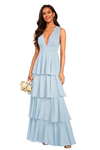 Tiered Chiffon Bridesmaid Dresses for Women 2025 Pleated Formal Evening Gowns with Ruffles