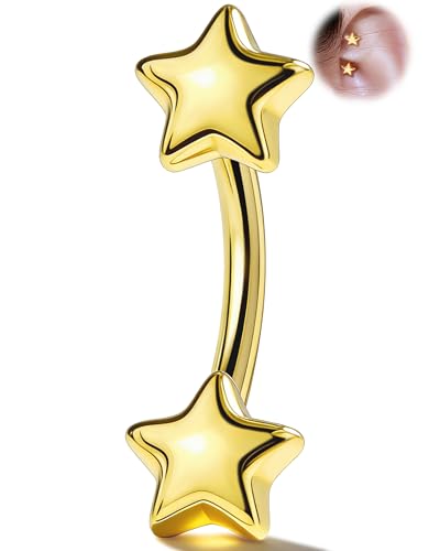 OUFER 16G Gold Stern Rook Piercing Chirurgenstahl 316L Curved Barbell Piercing für Helix Augenbraue 6 mm Minimalistisches Knorpel Ohrpiercing für Alltag