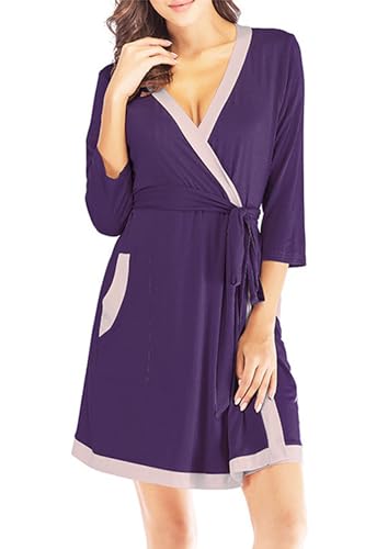 Peignoir dames loungewear en coton robe courte kimono violet L