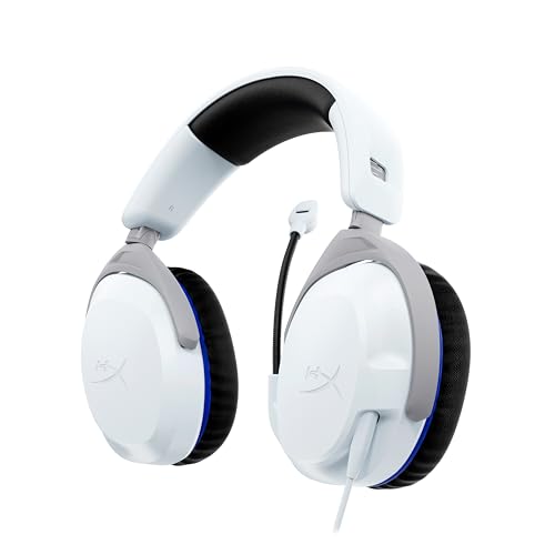 HyperX Cloud Stinger 2 pour PlayStation, Casque Gaming Filaire PS5/PS4/PC, DTS Headphone:X Spatial Audio, Haut parleurs 50 mm, Micro antibruit avec Mute par pivotement, Léger, Blanc et Bleu