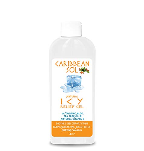 YAOBFULCaribbean Sol Icy Relief Gel 4 oz Burns, Abrasions, Cuts, Big Bites, Muscle Spasm, Waxing and Shaving, Organic Aloe, Tea Tree Oil Vitamin E 100% Natural Reef Marine Safe Spray 0061