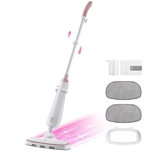Moolan Steam Mop, 15s Fast Heat-Up Steam Cleaner with 2 Washable Pads, Chemical-Free Hard Floor Cleaning for Carpet, Tile, Laminate, Hardwood, Self-Standing with Adjustable Handle