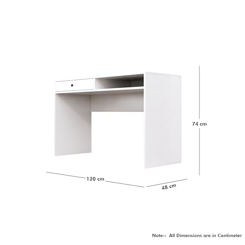 Image of Bniture Wooden Study Table for Home | Engineered Wood Study Table with Storage Shelf & Drawer | Multi Purpose Computer Desk for Writing & Study | Laptop Table for Study Room & Office | Frosty White