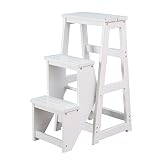 Scale Scaletta Pieghevole scaletta in Legno Massiccio Sgabello Multifunzione Ingresso scarpiera Libreria Home 3 Passi (3 Colori) (77cmX58cmX36cm) (Colore : Bianca)