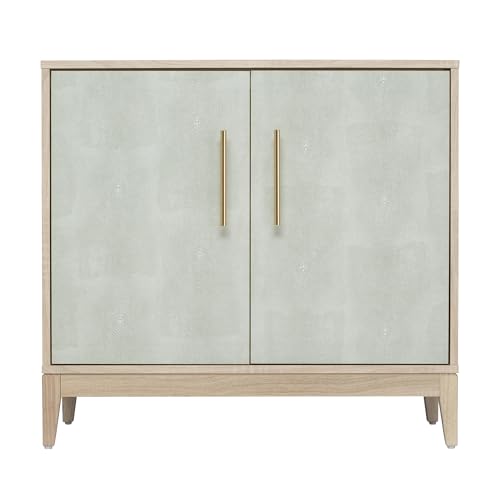 SANGO Shagreen 2-Door Cabinet, Natural Finish Storage Cabinet with Faux Shagreen Texture, Brass Handle, Adjustable Shelf, Timeless Luxury Design, Versatile Furniture for Living Room or Dining Room