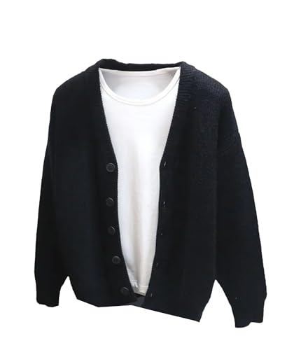Men Loose Casual Solid Color V-Neck Cardigan Sweater Simple All-Match Knitting Outwear