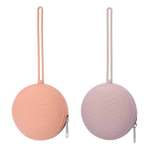 Image of Nupoopy 2 Pack Silicone Pacifier Holder Case, BPA-Free Silicone Newborn Pacifier Holder for Baby Boys & Girls, Travel Pacifier Storage Case for Diaper & Strollers (Muted/Lilac)