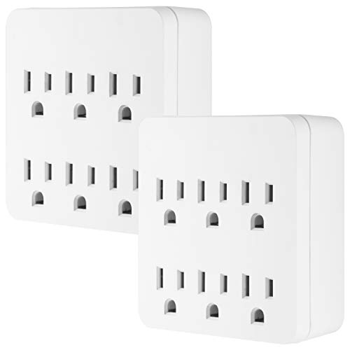 GE Pro 6-Outlet Surge Protector, 2 Pack, 3-Prong Wall Adapter, Charging Station, 1020