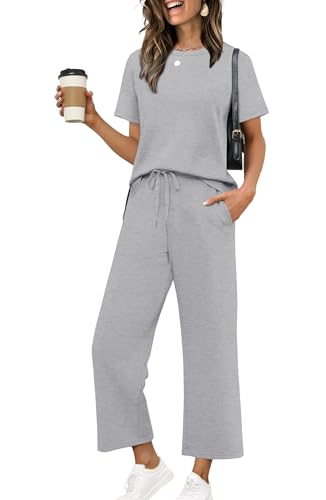 Image of XIEERDUO Women's Side Slit Lounge Sets 2026 Fashion 2 Piece Travel Outfits Cozy Loungewear Wide Leg Tracksuits S-3XL