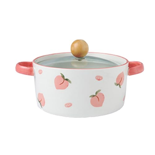 Dxcaicc Lasagne Dish Ceramics Round Creative Fresh Fruit Pattern Double-Handled with Lid Soup Pot on Birthday Wedding Parties Christmas New Year's Day,Pink