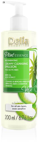 Delia Cosmetics Plant Essence Cleansing Emulsion für Gesicht und Augen MakeupEntfernung & Reinigung Natürliche alle Hauttypen Reinigt erfrischt beruhigt und regeneriert, Creamy, 200 ml