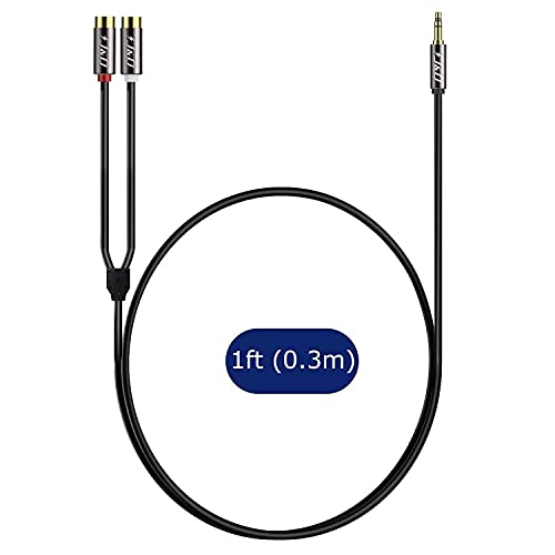 J&D 3.5Mm To 2 Rca Cable, Gold Plated Copper Shell Heavy Duty 3.5Mm Male To 2Rca Female Stereo Audio Adapter Extension Cable, 1 Feet #TOP6