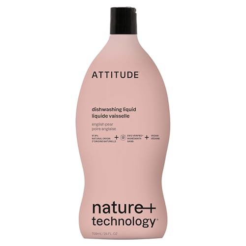 ATTITUDE Dish Soap EWG Verified Plant-Based & Vegan Dishwashing Liquid Naturally Derived English Pear Scent 24 Fl Oz