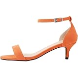 QIANKUN Mode Zomer Vrouwen Sandalen Enkelband Medium Hakken Open Teen Bruiloft Gesp Fluwelen Hakken Rood-Oranje, 10