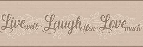 Dundee Deco Ddazbd9005 Peel And Stick Wallpaper Border - Retro Sepia, Beige Live, Love, Laugh Wall Border Retro Design, 15 Ft X 7 In (4.57M X 17.78Cm), Self Adhesive #TOP1